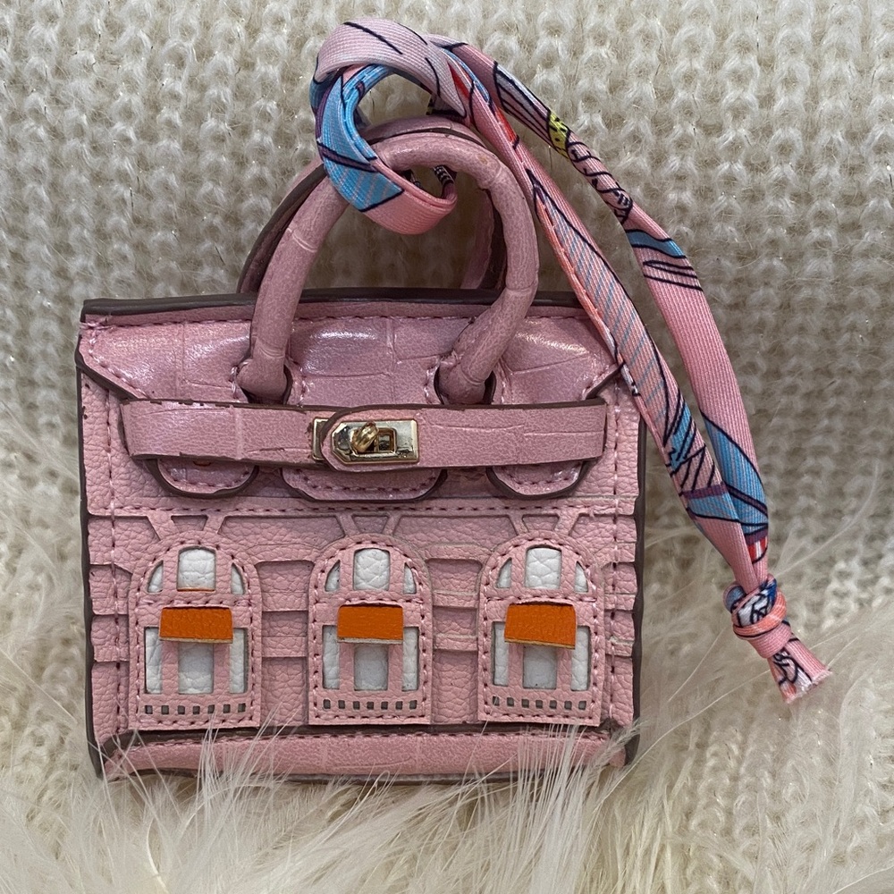 Pink “Paris Window” Mini Bag Charm | 3D Embossed Keychain Purse
